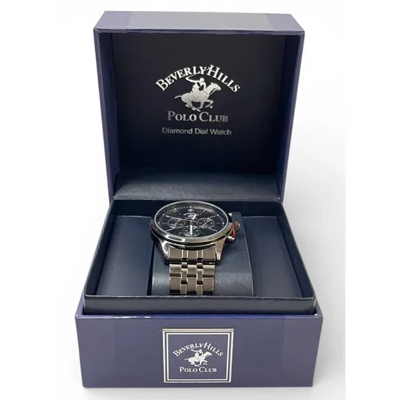 Beverly Hills Polo Club Mens Black Dial Chronograph Watch In Original Box, New - Picture 2 of 11